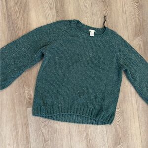 H&M Women's Deep Teal Crew Neck Shimmering Sweater
